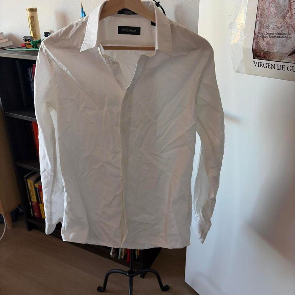 Nordstrom Men's Solid White Long Sleeve Button Down Dress Shirt Size 20 Big & Ta